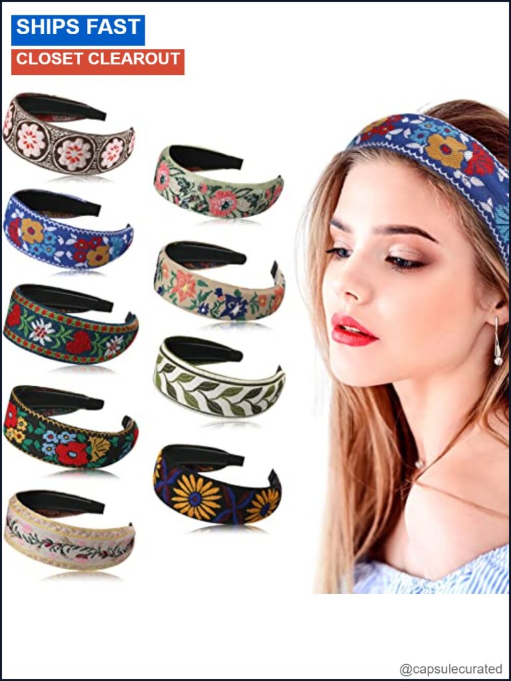 9 Pcs Boho Wide Embroidered Headbands for Women Floral Ethnic